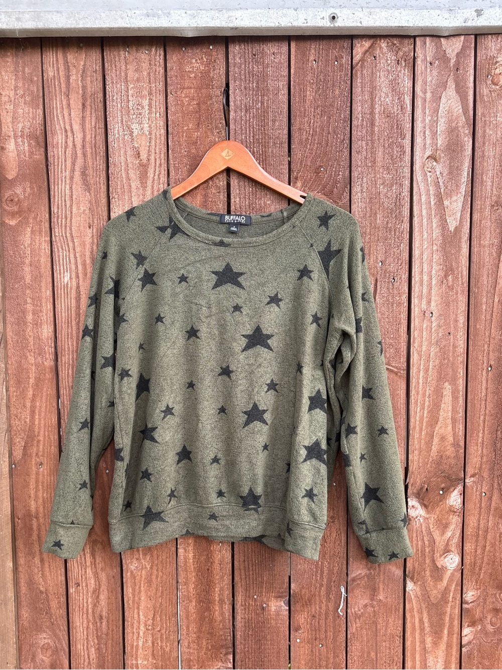 Buffalo Olive Green Alt Star Print Crewneck Sweater